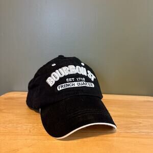 Bourbon St French Quarter New Orleans Black Strapback Hat